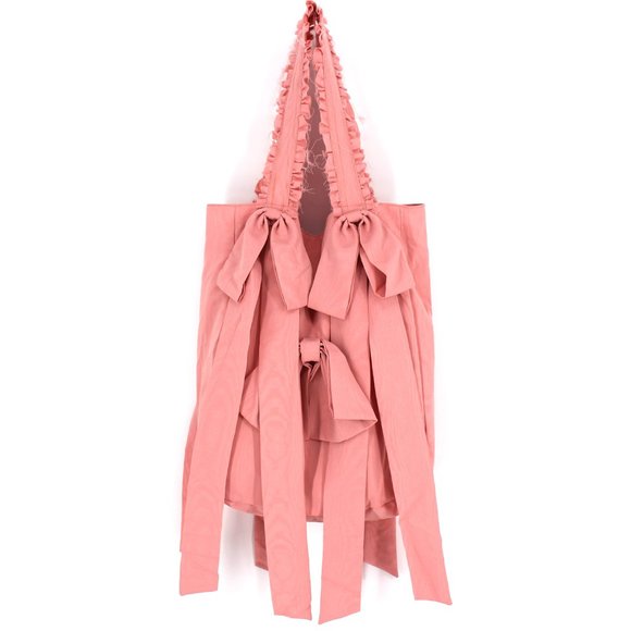 LoveShackFancy Handbags - LoveShackFancy Masquerade Pink Cloth Large Tulip Tote Ruffle Trim Handle Bows